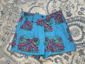 J Crew Womens 4 Lobster Print Shorts Blue Pink Cotton Chino Preppy Coastal